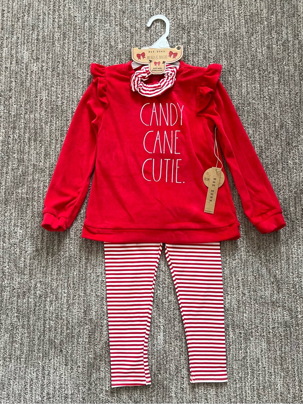 NWT Rae Dunn Candy Cane Cutie Girls Outfit Size 5/6